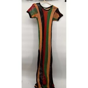 Women Rasta Jamaican  Long Reggae Dress Fishnet Mesh Marina cover up s/m